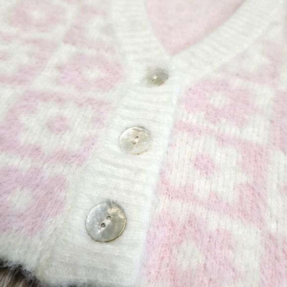 Pacsun La Hearts Fuzzy Retro Floral Crop Sweater Vest Women's XS Pink Coquette - Picture 2 of 5